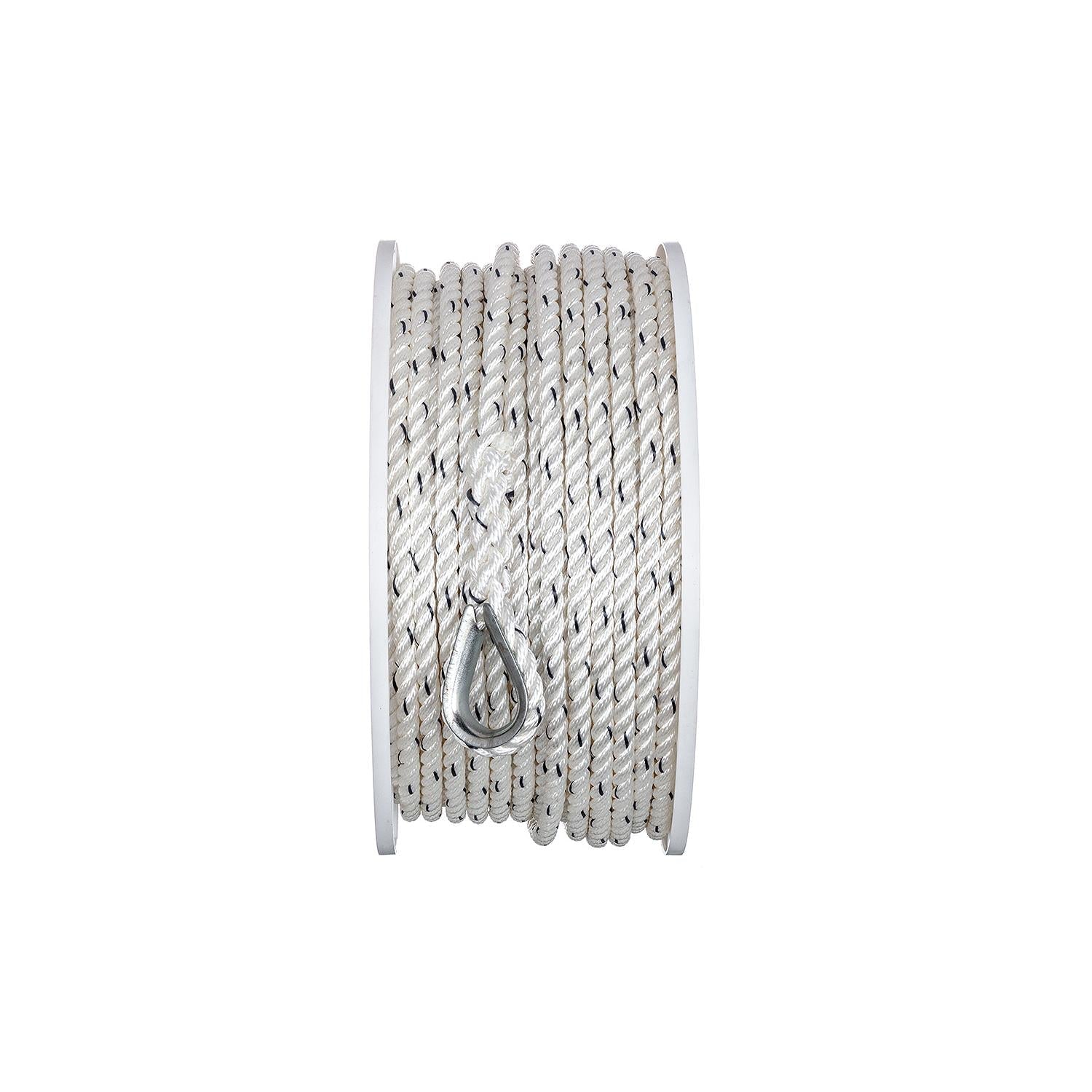 Seachoice 47911 Premium 3-Strand Twisted Nylon Anchor Line White w/ Blue Tracer, 3/8" x 200'