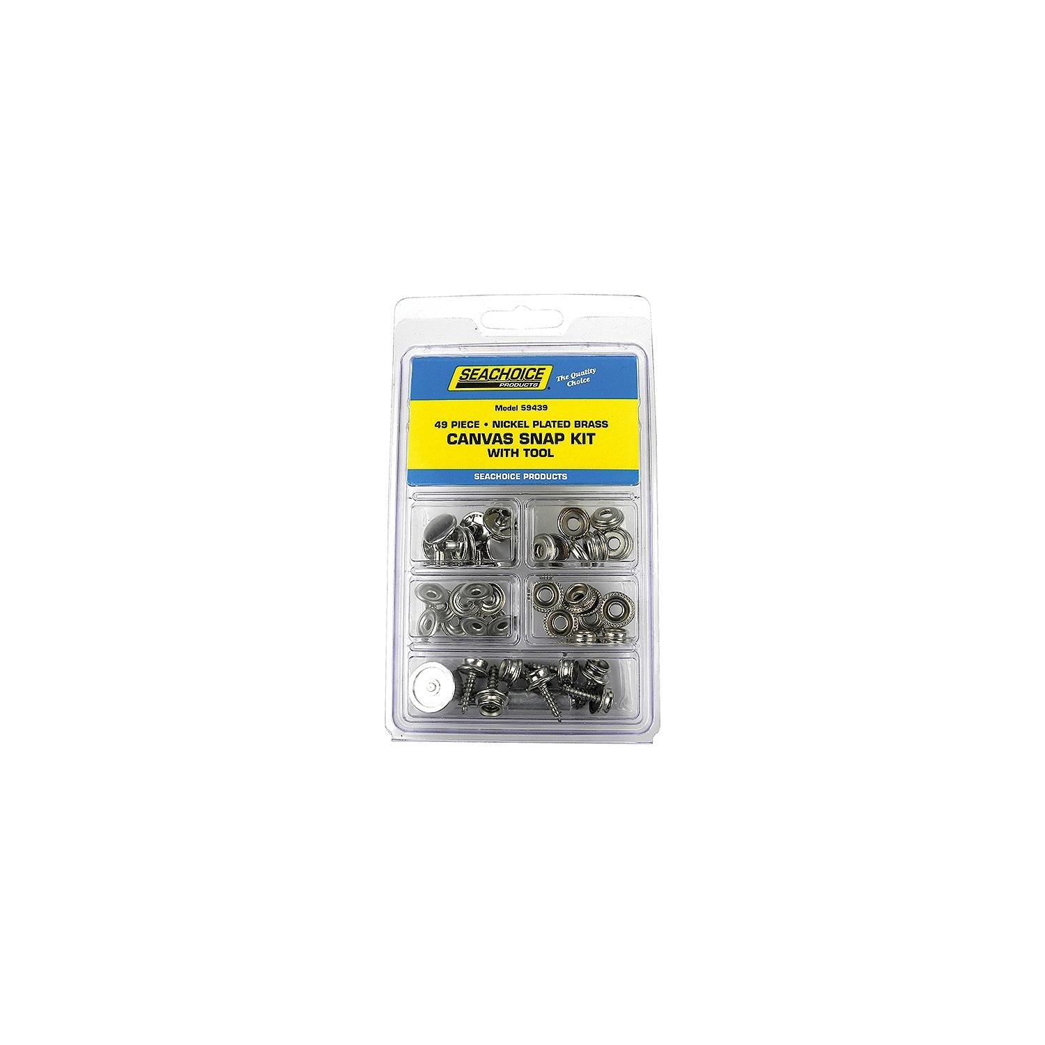 Seachoice KP7260SC 59439 Nickel Plated Brass Canvas Snap Kit With Tool 48 Piece