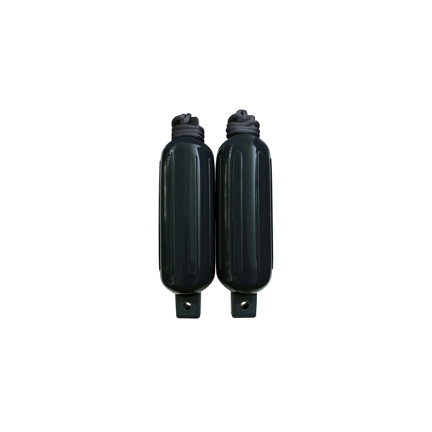 Seachoice DE77206S Black Twin Eye Ribbed Fender Kit, (2) 5.5" x 20" Fenders and (2) 3/8" x 5' Fender Lines
