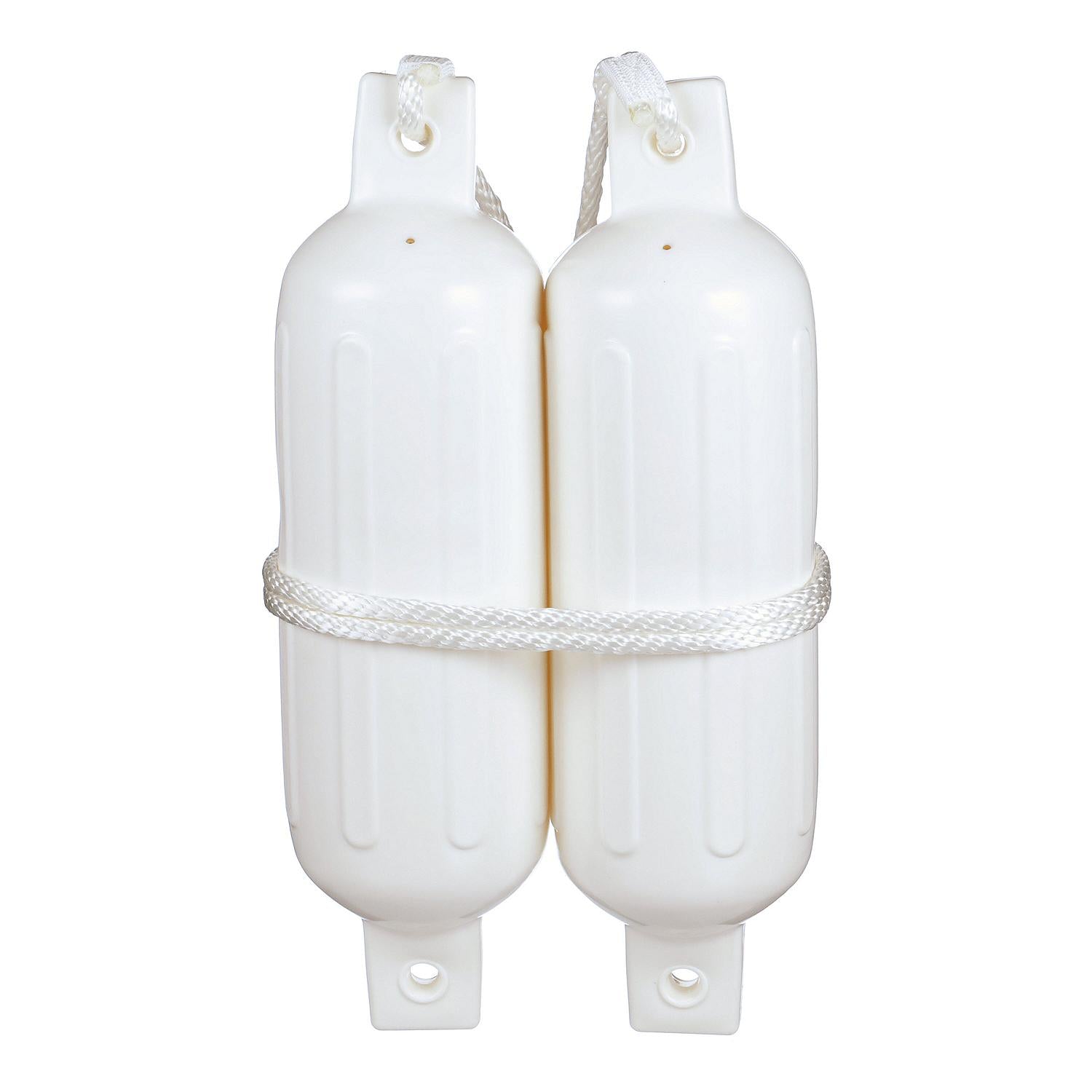 Seachoice DE77231S White Twin Eye Ribbed Fender Kit, (2) 6.5" x 23" Fenders and (2) 3/8" x 5' Fender Lines