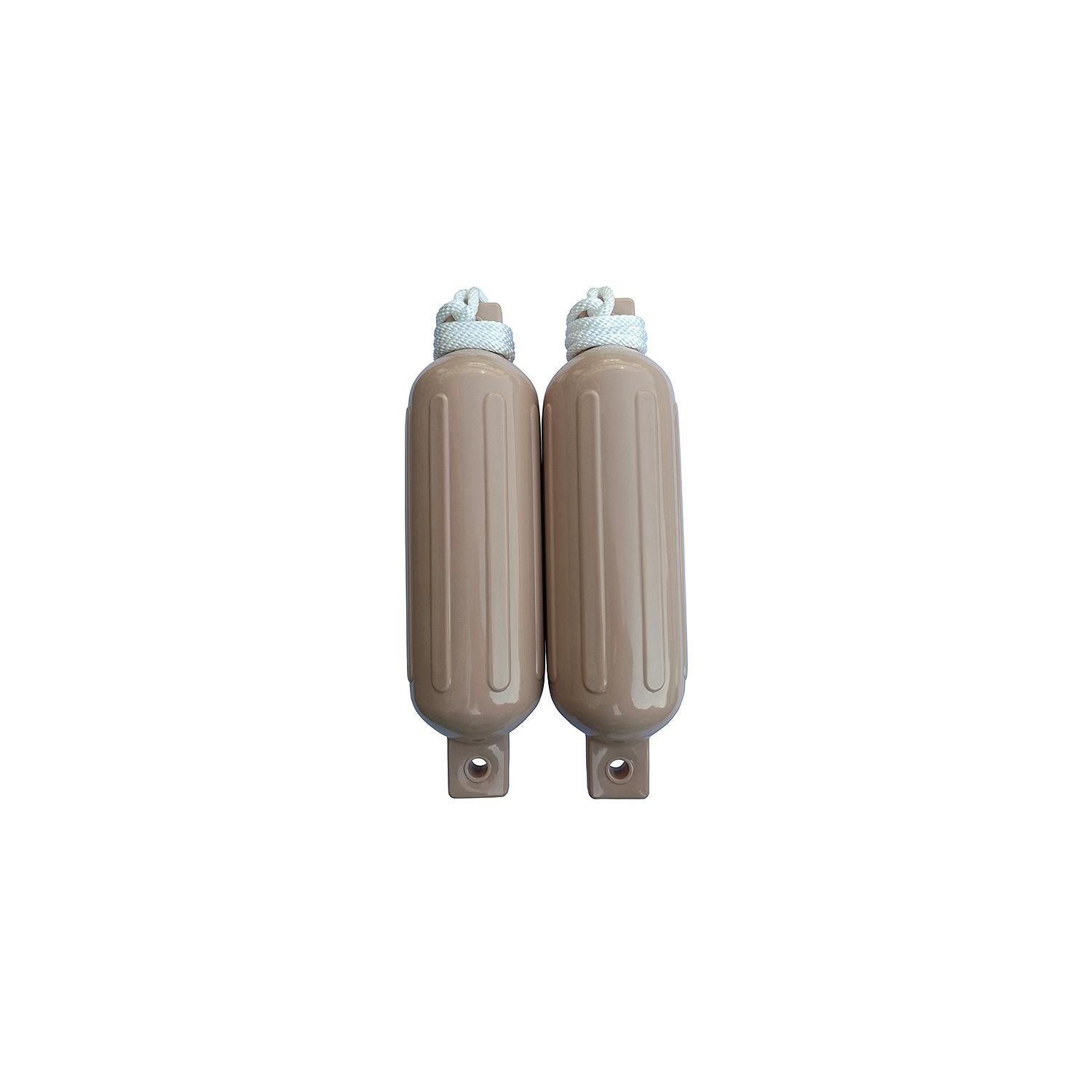 Seachoice DE77234S Tan Twin Eye Ribbed Fender Kit, (2) 6.5" x 23" Fenders and (2) 3/8" x 5' Fender Lines