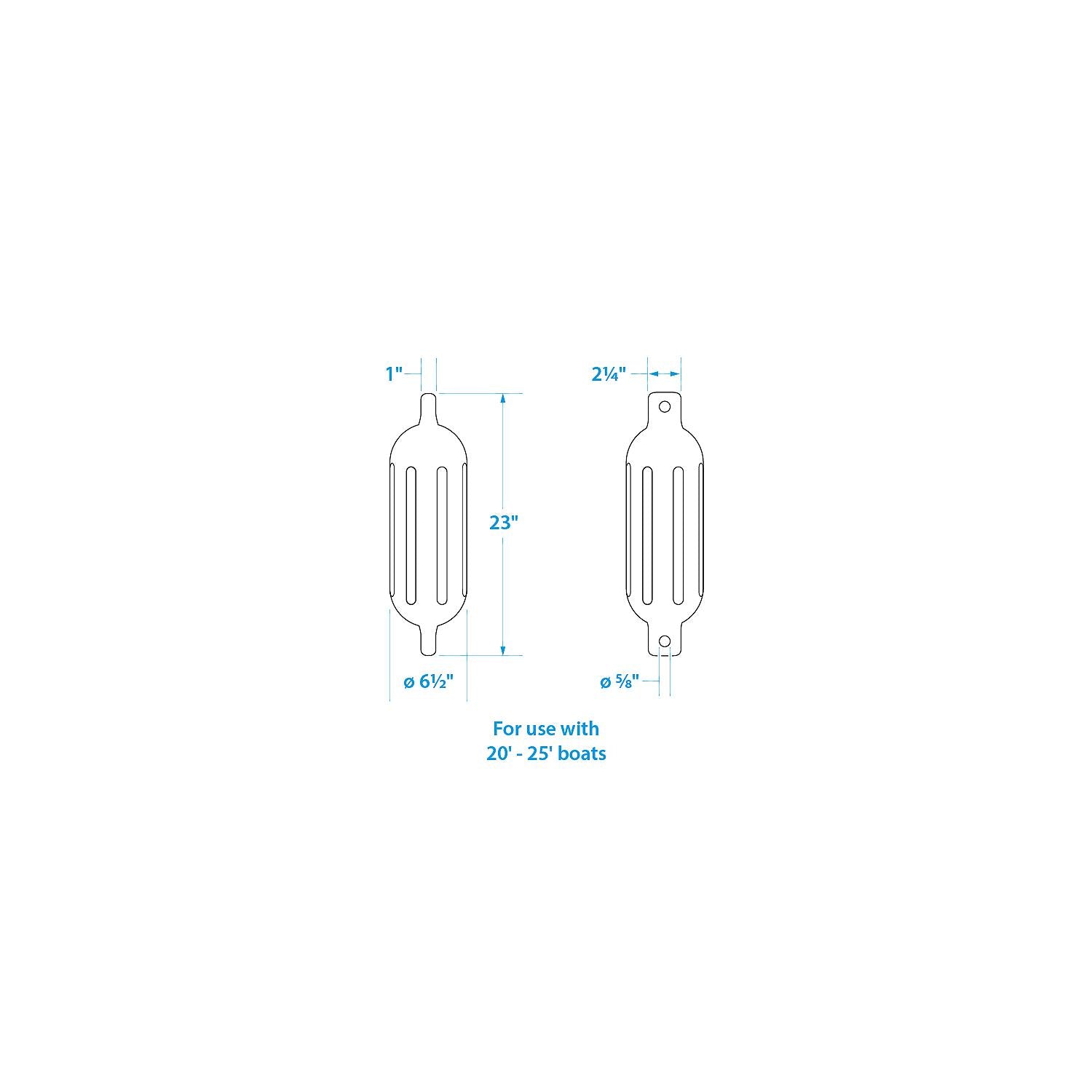 Seachoice DE77236S Black Twin Eye Ribbed Fender Kit, (2) 6.5" x 23" Fenders and (2) 3/8" x 5' Fender Lines