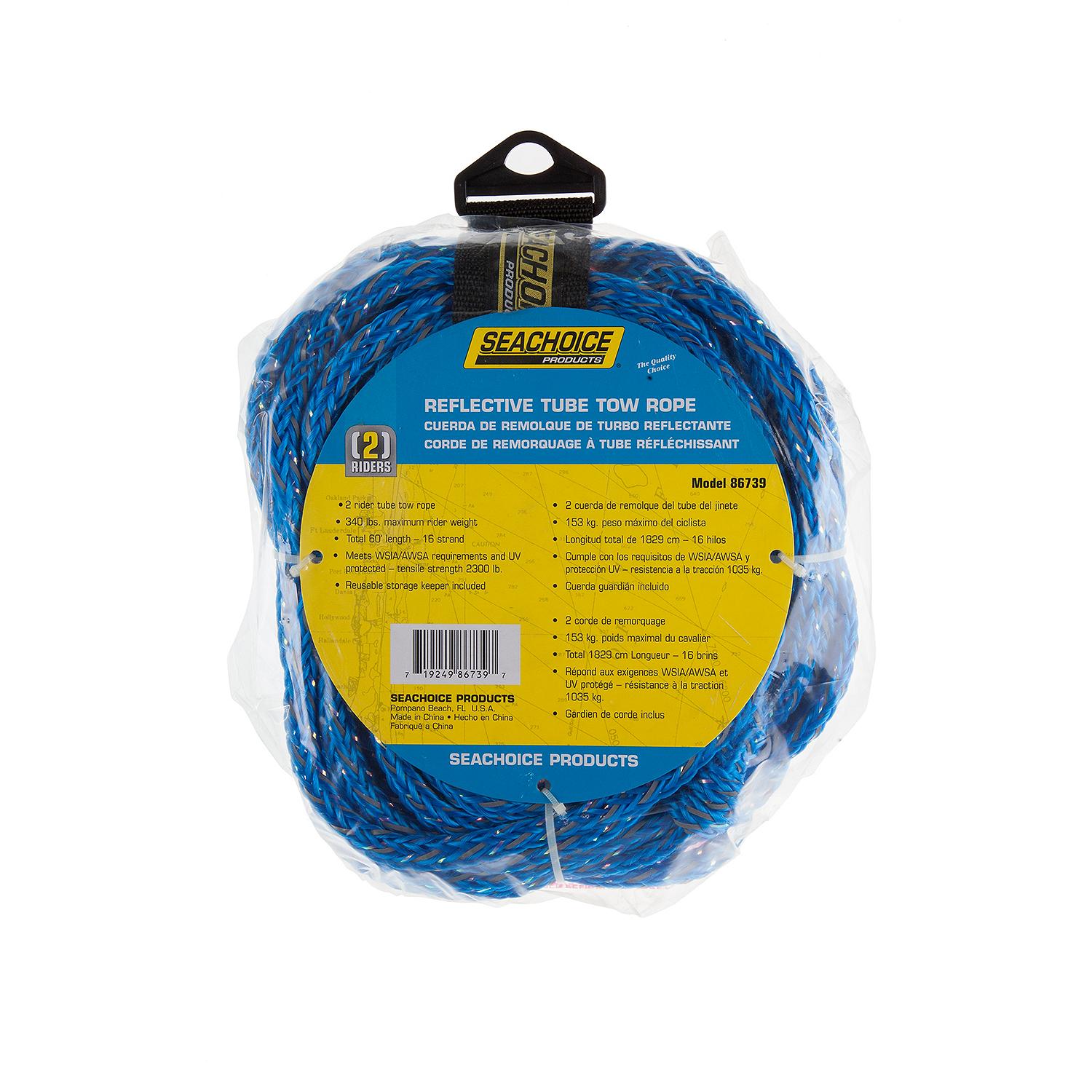 Seachoice 86739 Tube Tow Reflective Rope, 60', Tows Up to 2 Riders