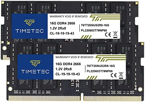 Timetec 32GB KIT(2x16GB DDR4 2666MHz PC4-21300 Non-ECC Unbuffered 1.2V CL19 2Rx8 Dual Rank 260 Pin SODIMM Laptop Notebook PC Computer Memory RAM Module Upgrade (32GB KIT(2x16GB