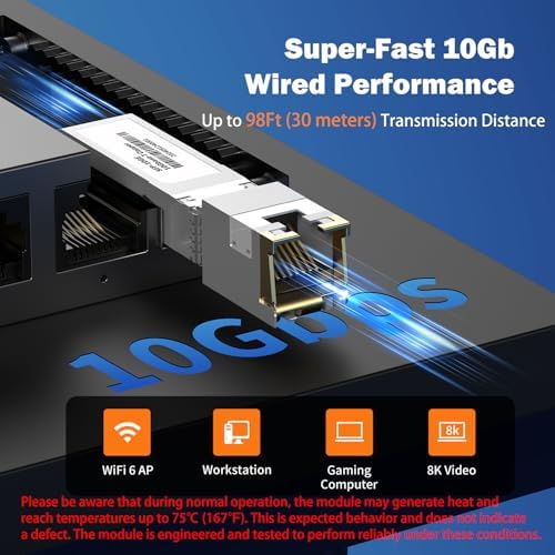 [4 Pack] 10Gb SFP+ to RJ-45 Module Transceiver 98Ft (30m), SFP+ Copper Ethernet for CAT6a /7 Transceivers Compatible with 5Gb/ 2.5Gb/ 1Gb, NOT Compatible with Brand Dell, Aruba, HP, H3C|B0F8HM46HY