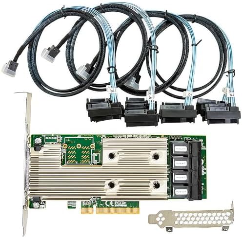 SAS HBA Card Compatible with LSI 9305-16i IT Mode PCIe SATA Expansion Card, 16-Port 12Gbps PCIe 3.0, Expander Support, HBA Controller with 4X SFF-8643 to 8482 SAS Cables for ZFS TrueNAS unRAID NAS