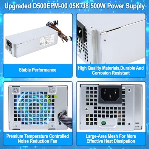 Upgraded D500EPM-00 H500EPM-00 500W Power Supply DPS-500EM-00 PSU Compatible with Dell Optiplex 3050MT 7080MT 7070MT 7060MT 5090 3681 MT G5-5090 5060 XPS 8940 MT 5K7J8 Y7R0X H500EPM-00 Power Supply