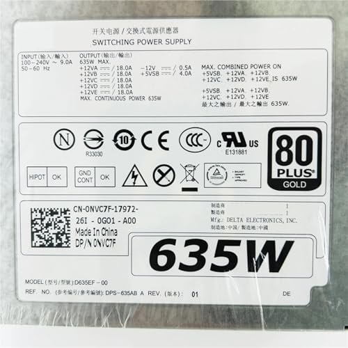 for T3600 T5600 635W Swap 80Plus Power Supply NVC7F 0NVC7F DPS-635AB A D635EF-00|B0G3FLQGXD