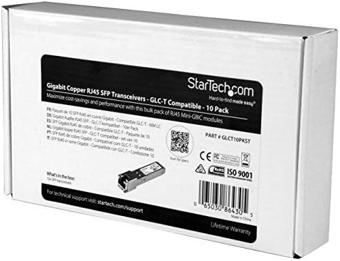 StarTech.com Cisco SFP-GE-T Compatible - Gigabit SFP - 10/100/1000 Mbps - RJ45 Port - 1000Base-T - Copper SFP - GBIC Module|B007UR0CZE