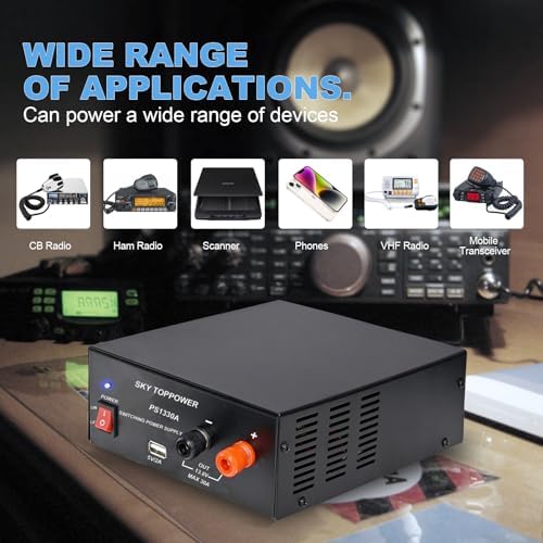 13.8V 30A DC Power Supply for Ham Radio,30 Amp Compact Regulated Bench Power Supply Lab Benchtop AC to DC Converter,Cooling Fan,5V 2A USB Interface,Powering Ham Radio, Amplifiers,SKY TOPPOWER PS1330A