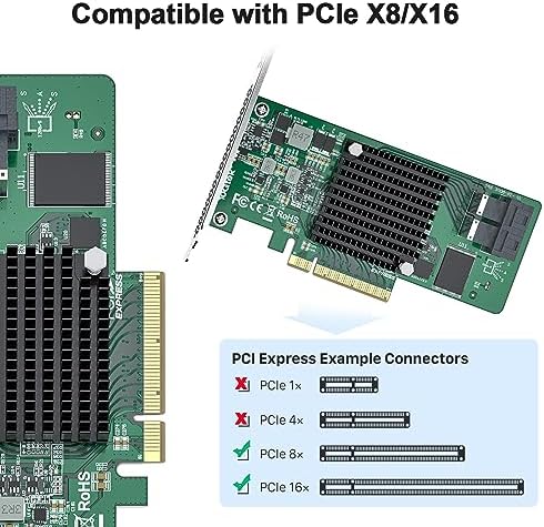 PCIe 3.0 x8 12G External SAS/SATA HBA RAID Controller Card, Broadcom 3008 Chip, Compatible with LSI 9300-8E, Mini SAS HD (SFF-8644) Connector, for Server/Storage Expansion|B0868Q65TD