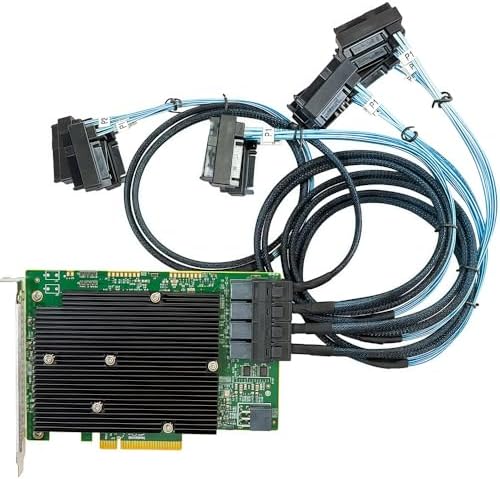 SAS HBA Card Compatible with LSI 9300-16i IT Mode PCIe SATA Expansion Card, 16-Port 12Gbps PCIe 3.0, Expander Support, HBA Controller with 4X SFF-8643 to 8482 SAS Cables for ZFS TrueNAS unRAID NAS
