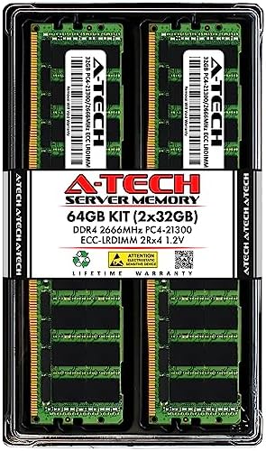 A-Tech 64GB Kit (2x32GB DDR4 2400MHz PC4-19200 ECC LRDIMM 4Rx4 Quad Rank 1.2V Load Reduced DIMM 288-Pin Server RAM Memory Upgrade Modules (A-Tech Enterprise Series