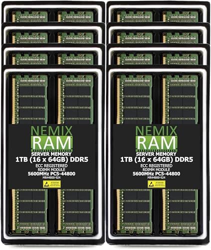 NEMIX RAM 256GB (1X256GB DDR5 5600MHZ PC5-44800 CL46 8Rx4 1.1V 288-PIN ECC RDIMM Registered Server Memory Compatible with Dell PowerEdge R760 Rack Server