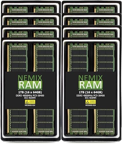 NEMIX RAM 64GB (4X16GB DDR5 4800MHZ PC5-38400 1Rx8 1.1V CL40 288-PIN ECC RDIMM Registered Server Memory KIT Compatible with Dell PowerEdge R760 Rack Server