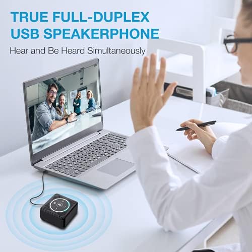 EMEET Conference Speakerphone M0 Plus, 4 AI Mics 360° Voice Pickup, Noise Reduction, USB C Speaker, Bluetooth Conference Speaker for 8 People w/Daisy Chain for 16 Compatible with Leading Software|B0BVZLS5GZ