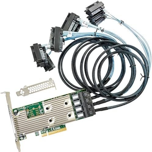 SAS HBA Card Compatible with LSI 9305-16i IT Mode PCIe SATA Expansion Card, 16-Port 12Gbps PCIe 3.0, Expander Support, HBA Controller with 4X SFF-8643 to 8482 SAS Cables for ZFS TrueNAS unRAID NAS