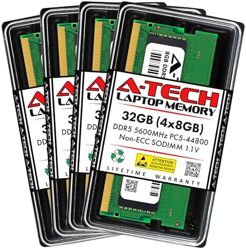 A-Tech 32GB DDR5 4800MHz PC5-38400 CL40 SODIMM 2Rx8 Dual Rank 1.1V Non-ECC Unbuffered SO-DIMM 262-Pin Laptop Computer RAM Memory Upgrade Module|B0B1718KB1
