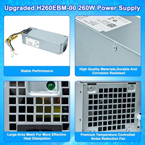 Upgraded H260EBM-00 260W Power Supply PSU Compatible with Dell Optiplex 3050 3060 3050M 5050 5060 7050 7060 7080 3080 5080 5090 7090 7080MT H7X3F H260EBM-00 Switching Power Supply,Connector: 6Pin+4Pin|B0DMW4VHT6
