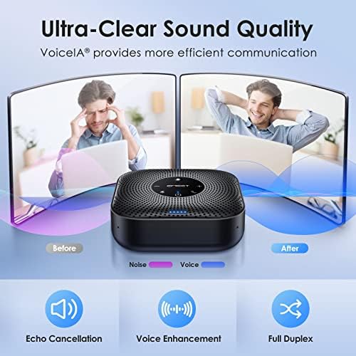 EMEET Conference Speakerphone M0 Plus, 4 AI Mics 360° Voice Pickup, Noise Reduction, USB C Speaker, Bluetooth Conference Speaker for 8 People w/Daisy Chain for 16 Compatible with Leading Software|B0BVZLS5GZ