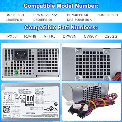Upgraded D500EPS-01 500W Power Supply L500EPS-01 VFFKJ Compatible with Dell XPS 8950 Vostro 3901 3910 Inspiron 3910 D12 Latitude D500 Optiplex 7000MT HU500EPS-00 HU500EPS-01 DPS-500AB-58A Power Supply|B0DNSSH4GS