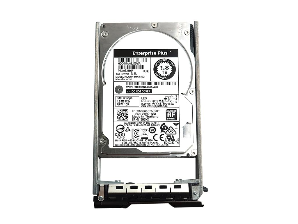 Hard Disk Drive 5H3XX 05H3XX TH-05H3XX Compatible Replacement Spare Part for Dell Hitachi Ultrastar C10K1800 HUC101818CS4204 1.8TB 2.5 inch 10000RPM 128MB Cache SAS 12.0Gb/s Internal HDD