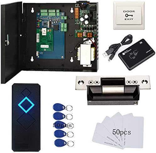 MENGQI-CONTROL 2 Door Access Control Board System 110-240V Power Supply Box North American ANSI Electric Strike Lock RFID Reader Enroll USB Reader RFID Card & Key Fobs,Phone APP Remotely Open Door