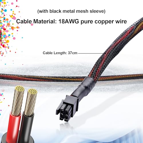 ELFJMZP Small 6Pin to Dual SATA 15Pin Power Cable for Dell Vostro (3650/3653/3655/3252/V3668/3268/3660/3250) & Inspiron Desktops, 18AWG Pure Copper, 37cm Length, 6cm SATA Spacing - SSD Expansion|B0FRN521J9