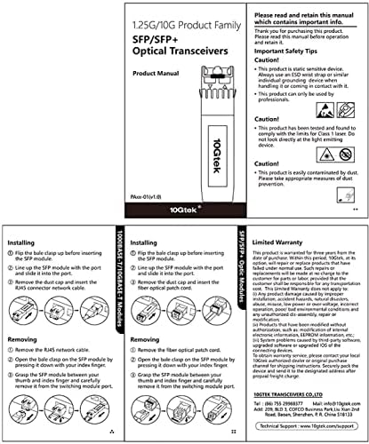 10Gtek 10GBase-SR SFP+ Transceiver, 10G 850nm MMF, up to 300 Meters, Compatible with HPE ProCurve J9150A HPE Aruba J9150D J9150DCM JL748A, Pack of 2|B08BP5KDG7