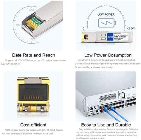 FLYPROFiber- 10/100/1000Base-T Copper SFP, Auto-Negotiation SFP to RJ45 Mini-GBIC Transceiver for Cisco GLC-T/SFP-GE-T/GLC-TA, Mikrotik S-RJ01, Netgear, Ubiquiti, Supermicro, Linksys, Up to 100M|B08MPVXBFQ
