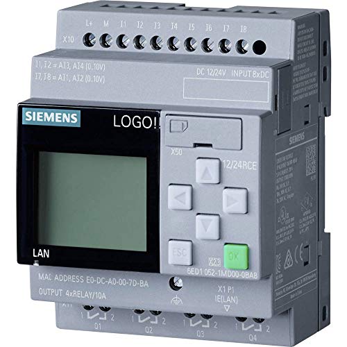 Siemens 6ED1052-1MD08-0BA0 LOGO! 12/24RCE, logic module, disp PS/I/O: 12/24VDC/relay, 8 DI (4AI/4DO, memory 400 blocks, modular expandable, Ethernet