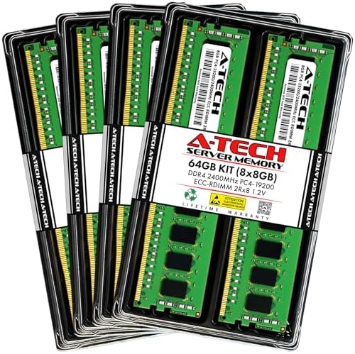 A-Tech 64GB Kit (2x32GB) DDR4 2400MHz PC4-19200 ECC RDIMM 2Rx4 Dual Rank 1.2V ECC Registered DIMM 288-Pin Server & Workstation RAM Memory Upgrade Modules (A-Tech Enterprise Series)|B081VVMT8Y