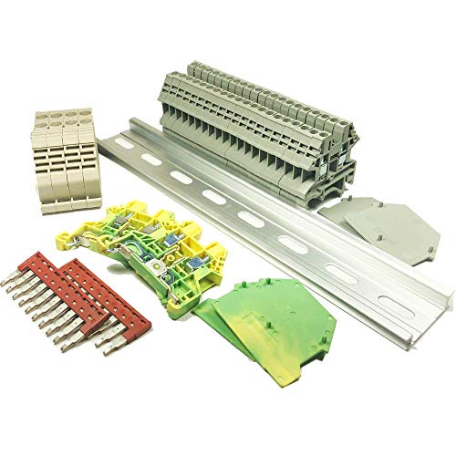 DIN Rail Terminal Blocks Gray Kit by International Connector 20 Dinkle DK2.5N 12 AWG Gauge 20A 600V Ground DK4N-PE Jumper DSS2.5N-10P End Covers End Brackets Grey|B07RWF97XT