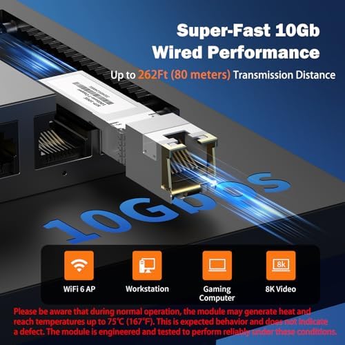 [4 Pack] 10Gb SFP+ to RJ-45 Module Transceiver 98Ft (30m), SFP+ Copper Ethernet for CAT6a /7 Transceivers Compatible with 5Gb/ 2.5Gb/ 1Gb, NOT Compatible with Brand Dell, Aruba, HP, H3C|B0F8HM46HY