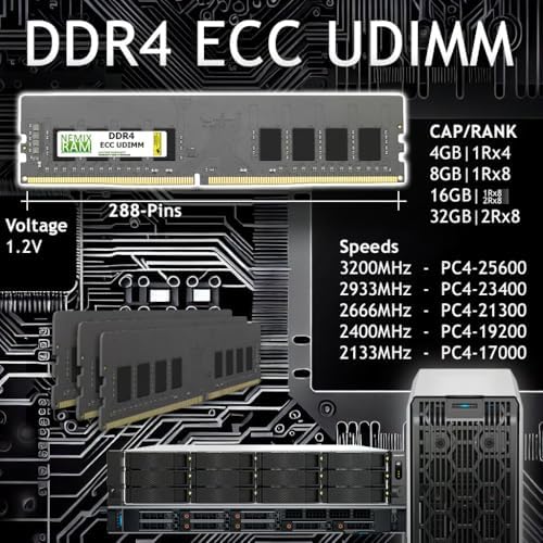 NEMIX RAM 16GB (1X16GB DDR4 2666MHZ PC4-21300 2Rx8 1.2V CL19 288-PIN ECC Unbuffered UDIMM Memory Compatible with Dell PowerEdge T130 SNPVDFYDC/16G AA335286