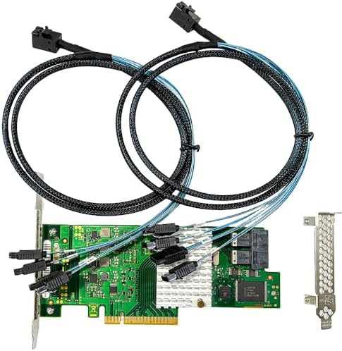 SAS HBA Card Compatible with LSI 9300-8i IT Mode & D3307 PCIe SATA Expansion Card, 8-Port 12Gbps PCIe 3.0, SAS Expander Support, HBA Controller with 2X SFF-8643 to 4X SATA Cables for TrueNAS unRAID
