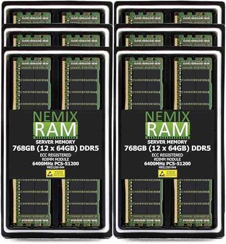 NEMIX RAM 128GB (4X32GB DDR5 6400MHZ PC5-51200 CL52 2Rx4 1.1V 288-PIN ECC RDIMM Registered Server Memory KIT Compatible with Dell PowerEdge R7715 Rack Server