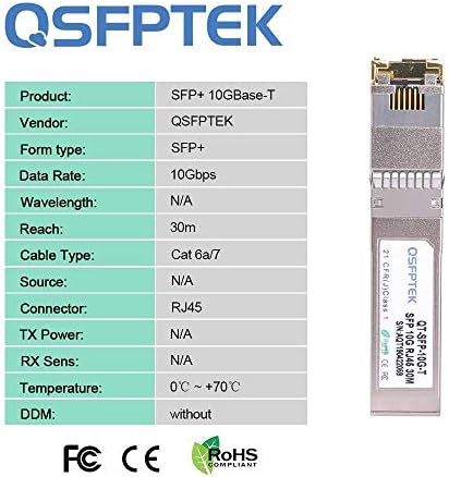 QSFPTEK 10GBASE-T SFP+ to RJ45 Module, 10Gb Copper RJ-45, Mini gbic SFP to Ethernet Network Optical Copper Transceiver Compatible with Dell GP-10GSFP-T, up to 30m|B0BX6G2CT6