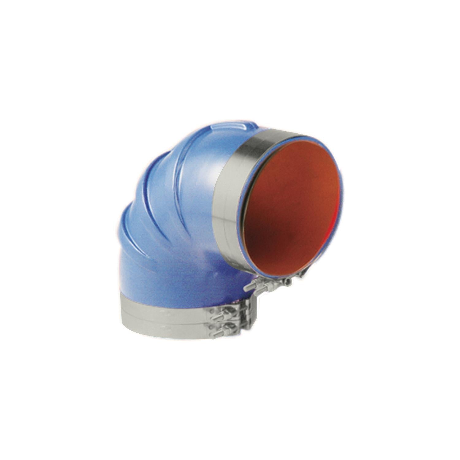 Trident Marine 290V6000-S/S Trident Blue Silicone "VHT" 90 Degree Elbow w/T-Bolt, Clamps, 6"