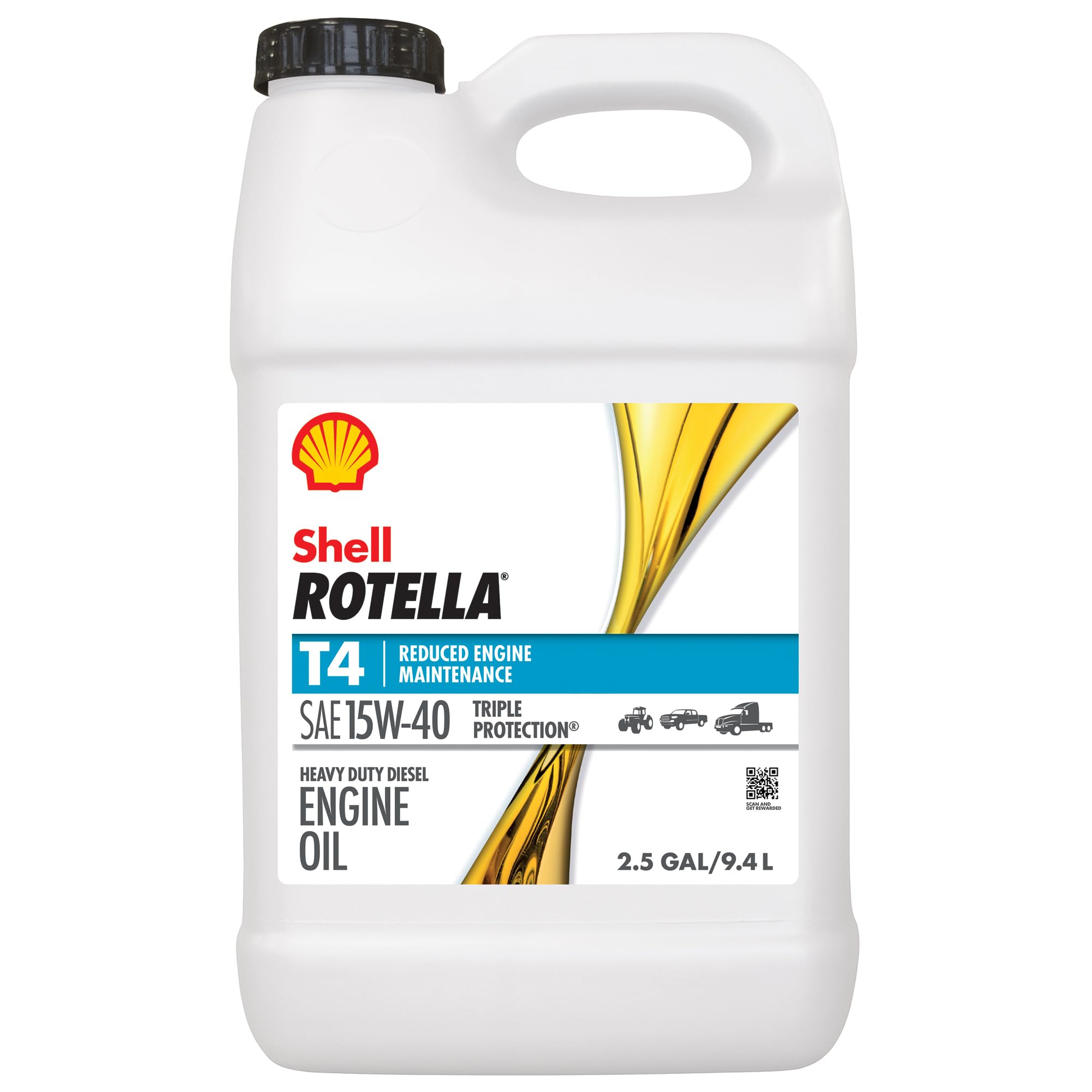 Shell Oil 550045127 Shell Rotella T4 Triple-Protection Heavy-Duty Diesel Motor, Oil, 15W-40, 2.5 Gal.