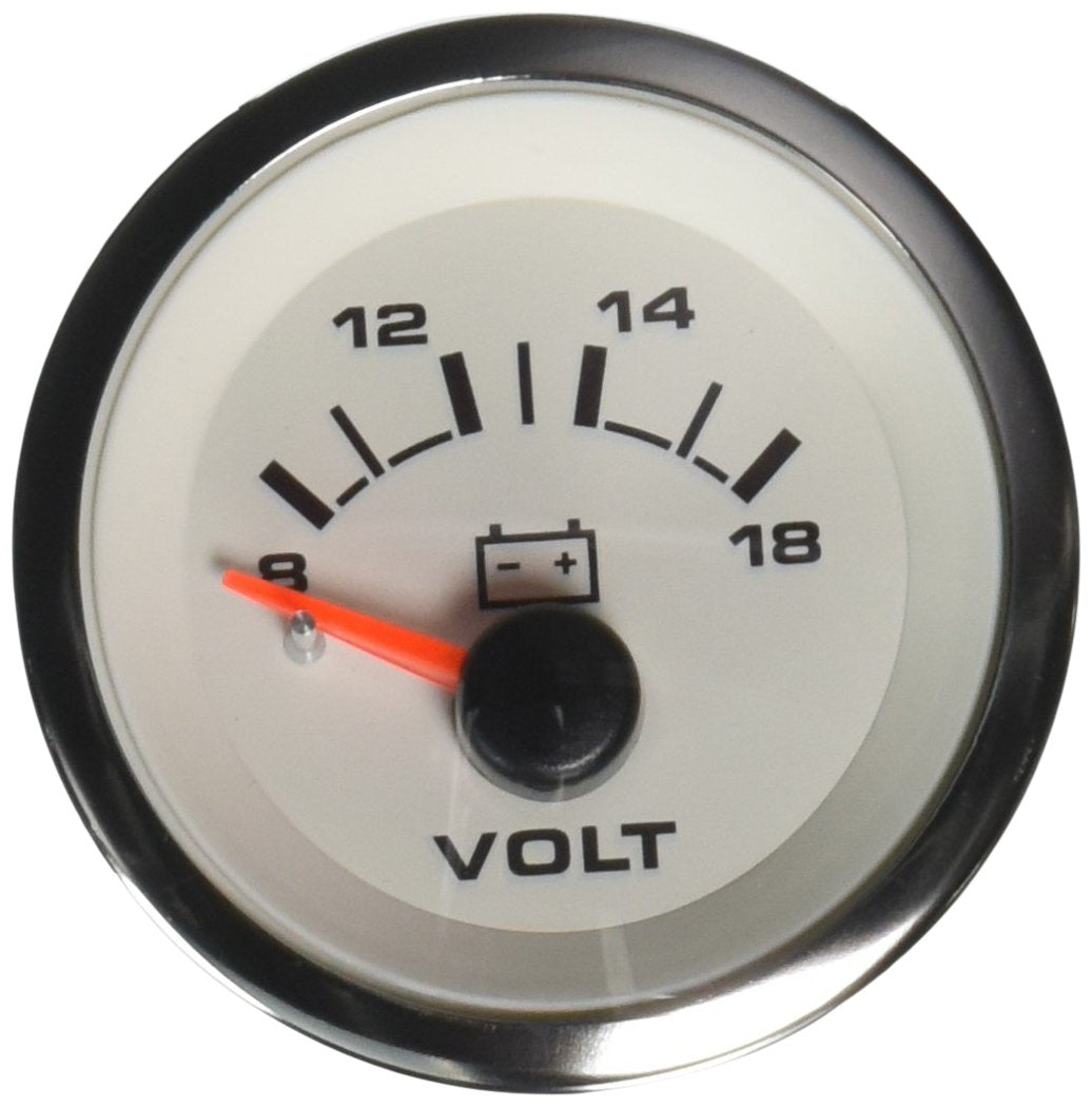 Sierra 62555P White Premier Pro Series 2" SS 12V 8-18 VDC Dial Range Voltmeter, Gauge