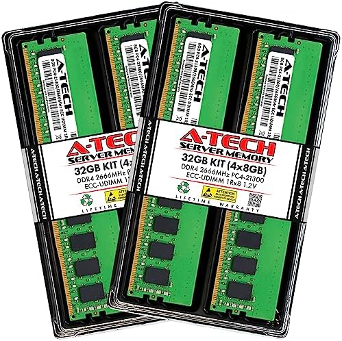 A-Tech Server 32GB Kit (2x16GB DDR4 2666MHz PC4-21300 ECC UDIMM 2Rx8 Dual Rank 1.2V ECC Unbuffered DIMM 288-Pin Server & Workstation RAM Memory Upgrade Modules (A-Tech Enterprise Series