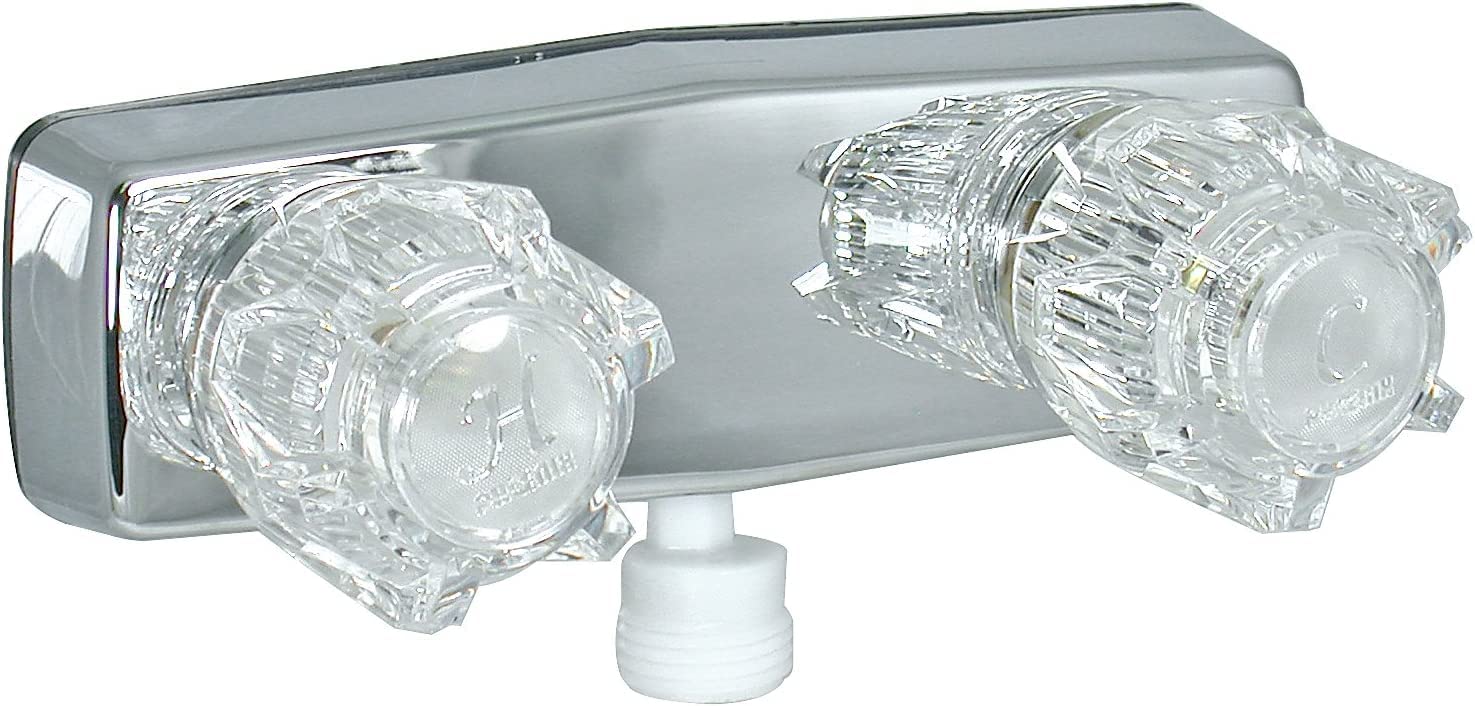 Valterra PF213350 Phoenix DuraPro Chrome Finish Two Handle 4" RV Shower Valve, Faucet w/ Clear Acrylic Knobs