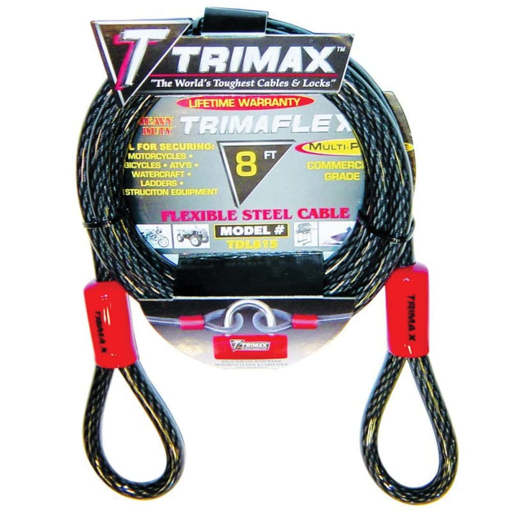 Trimax Locks TDL815 Trimax Dual Loop Quadra Braid Trimaflex Cable, 8' L x 15mm