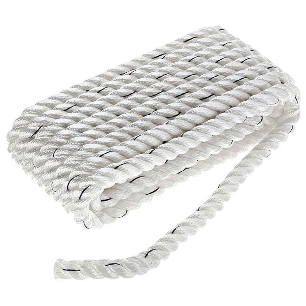 Seachoice 47531 Premium 3-Strand Twisted Nylon Dock Line, White w/ Blue Tracer, 3/8" x 25'