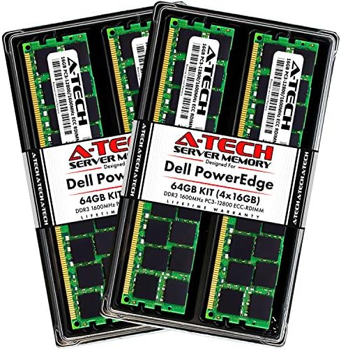 A-Tech 64GB (4x16GB RAM for Dell PowerEdge R320, R420, R420XR, R520, R620, R720, R720XD, R820, R920 | DDR3 1600MHz ECC-RDIMM PC3-12800 2Rx4 1.5V ECC Registered DIMM Server Memory Upgrade Kit