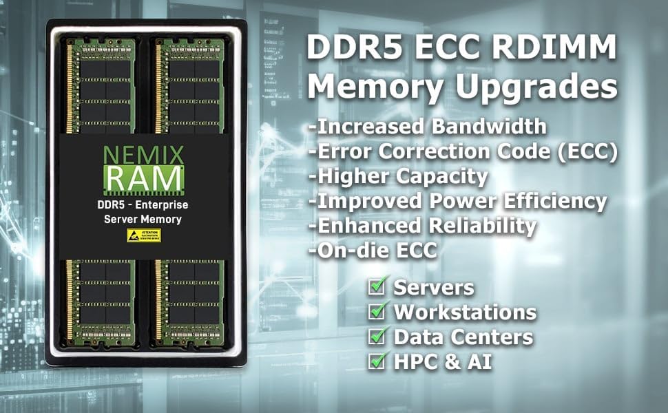 NEMIX RAM 64GB (4X16GB DDR5 4800MHZ PC5-38400 1Rx8 1.1V CL40 288-PIN ECC RDIMM Registered Server Memory KIT Compatible with Dell PowerEdge R760 Rack Server