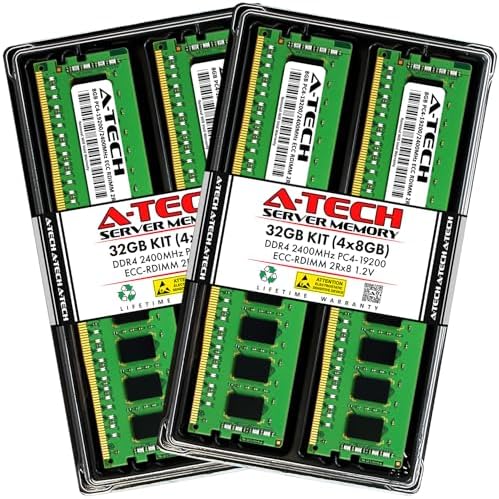 A-Tech 64GB Kit (2x32GB) DDR4 2400MHz PC4-19200 ECC RDIMM 2Rx4 Dual Rank 1.2V ECC Registered DIMM 288-Pin Server & Workstation RAM Memory Upgrade Modules (A-Tech Enterprise Series)|B081VVMT8Y
