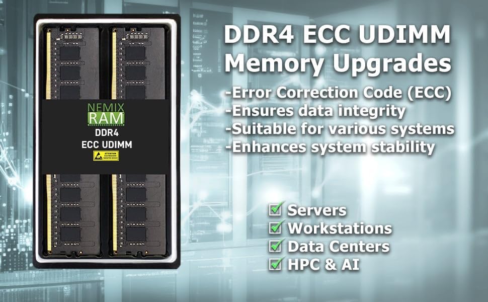 NEMIX RAM 64GB (2X32GB DDR4 3200MHZ PC4-25600 2Rx8 1.2V CL22 288-PIN ECC Unbuffered UDIMM KIT