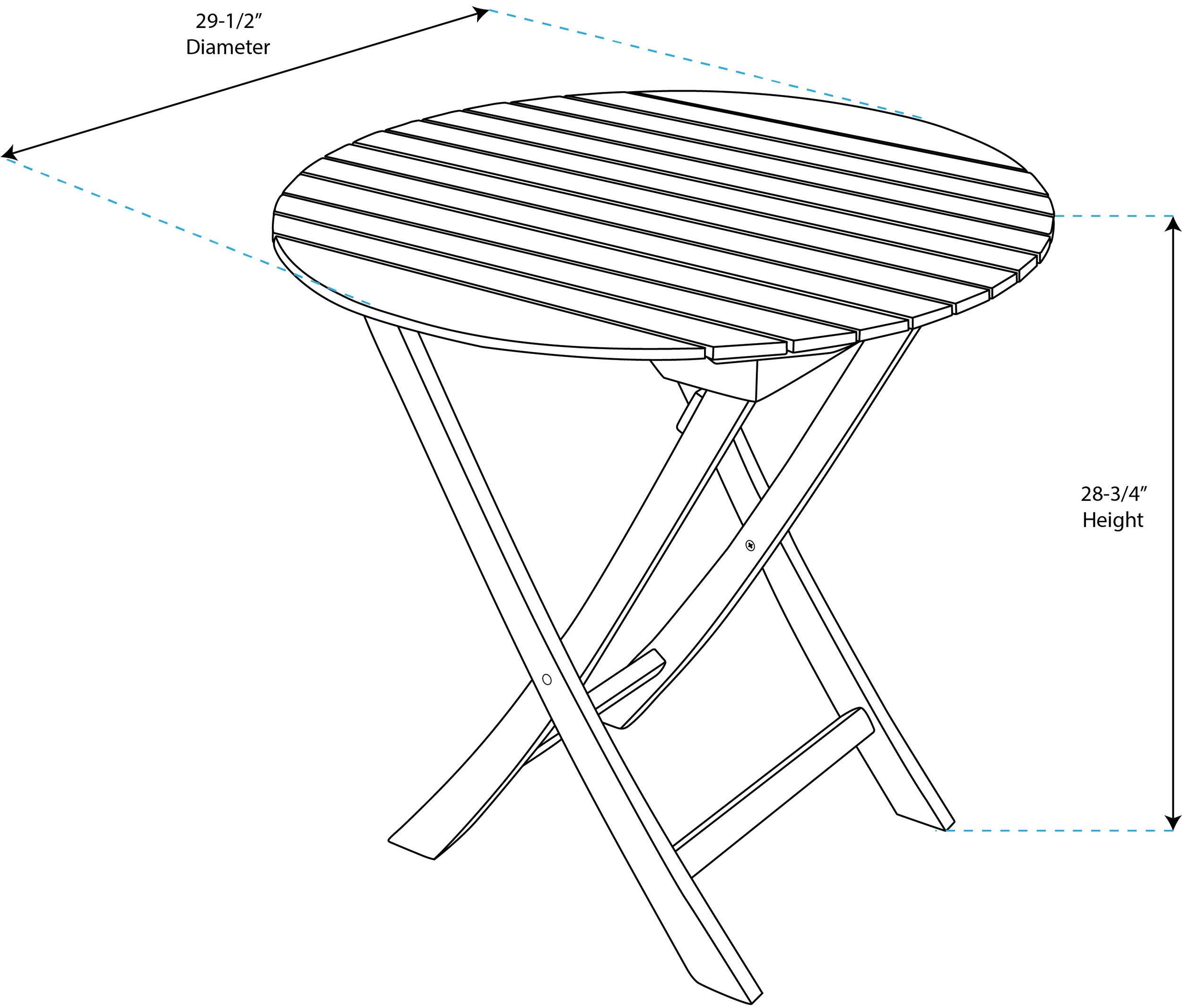 Whitecap 63057 Round Slat Top Folding Bistro Table